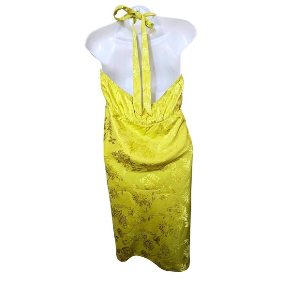 Wild Fable Halter Dress Women XXL Yellow Excellent Floral Jacquard Satin - Picture 3 of 4